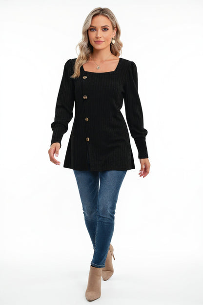 Kadın Uzun Kollu Düğmeli Mevsimlik Bluz – Yumuşak Dokulu, Esnek ve Sıcak Tutan Kumaş