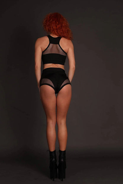 Kadın Siyah Alt Üst Fileli Yüksek Bel Sütyen Takımı