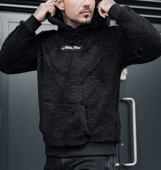 Erkek Peluş Kapüşonlu Sweatshirt Büyük Cepli Moda Uzun Kollu Kazak