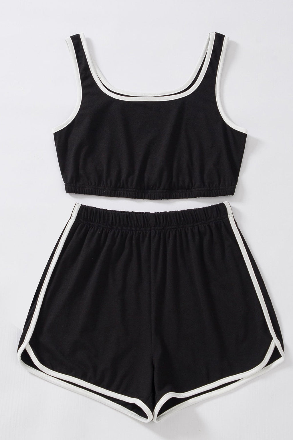 Kadın Siyah Askılı Crop Top ve Şortlu Gecelik Takım