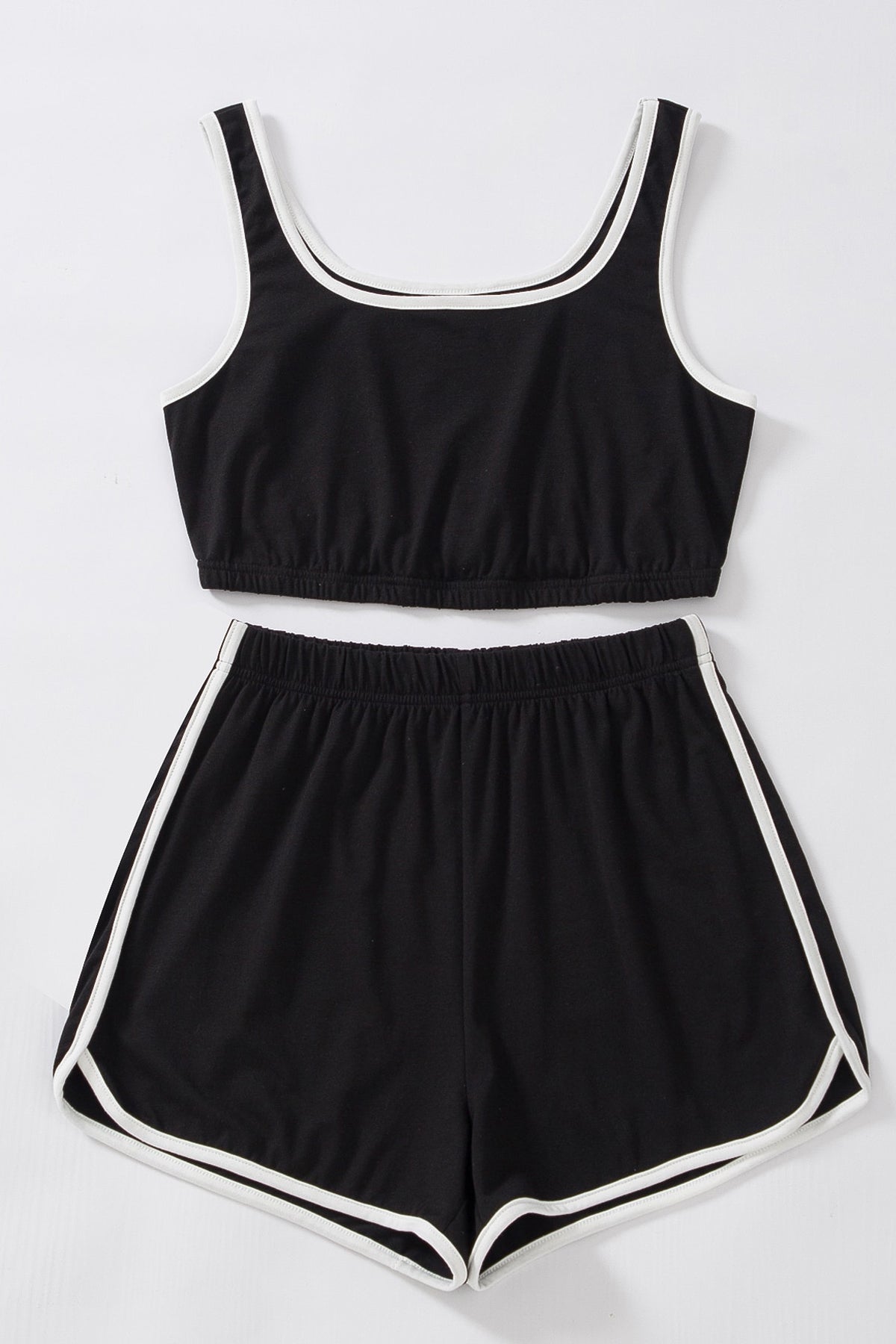 Kadın Siyah Askılı Crop Top ve Şortlu Gecelik Takım