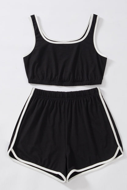 Kadın Siyah Askılı Crop Top ve Şortlu Gecelik Takım