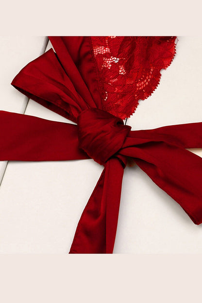 Kadın Kırmızı Dantelli & Kurdelalı Sütyen Külot Takımı