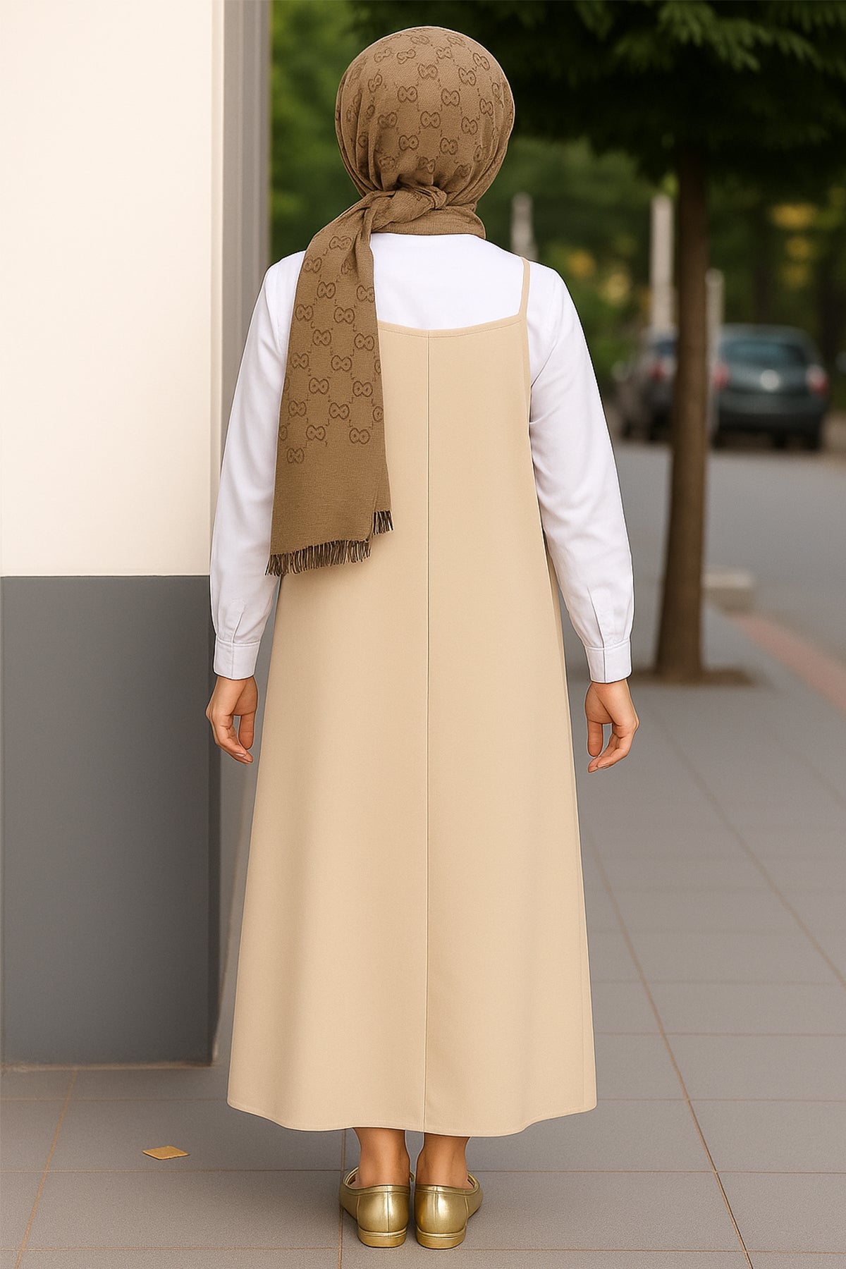 Kadın Kahverengi Basic Ayarlanabilir Askılı Jile Elbise