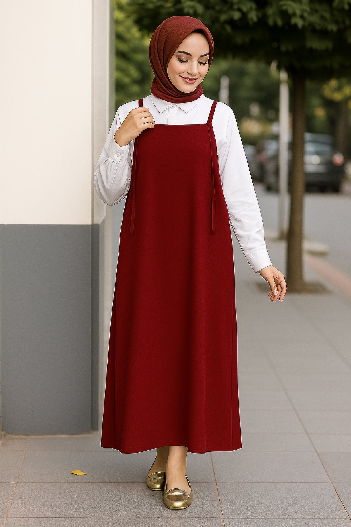 Kadın Kahverengi Basic Ayarlanabilir Askılı Jile Elbise