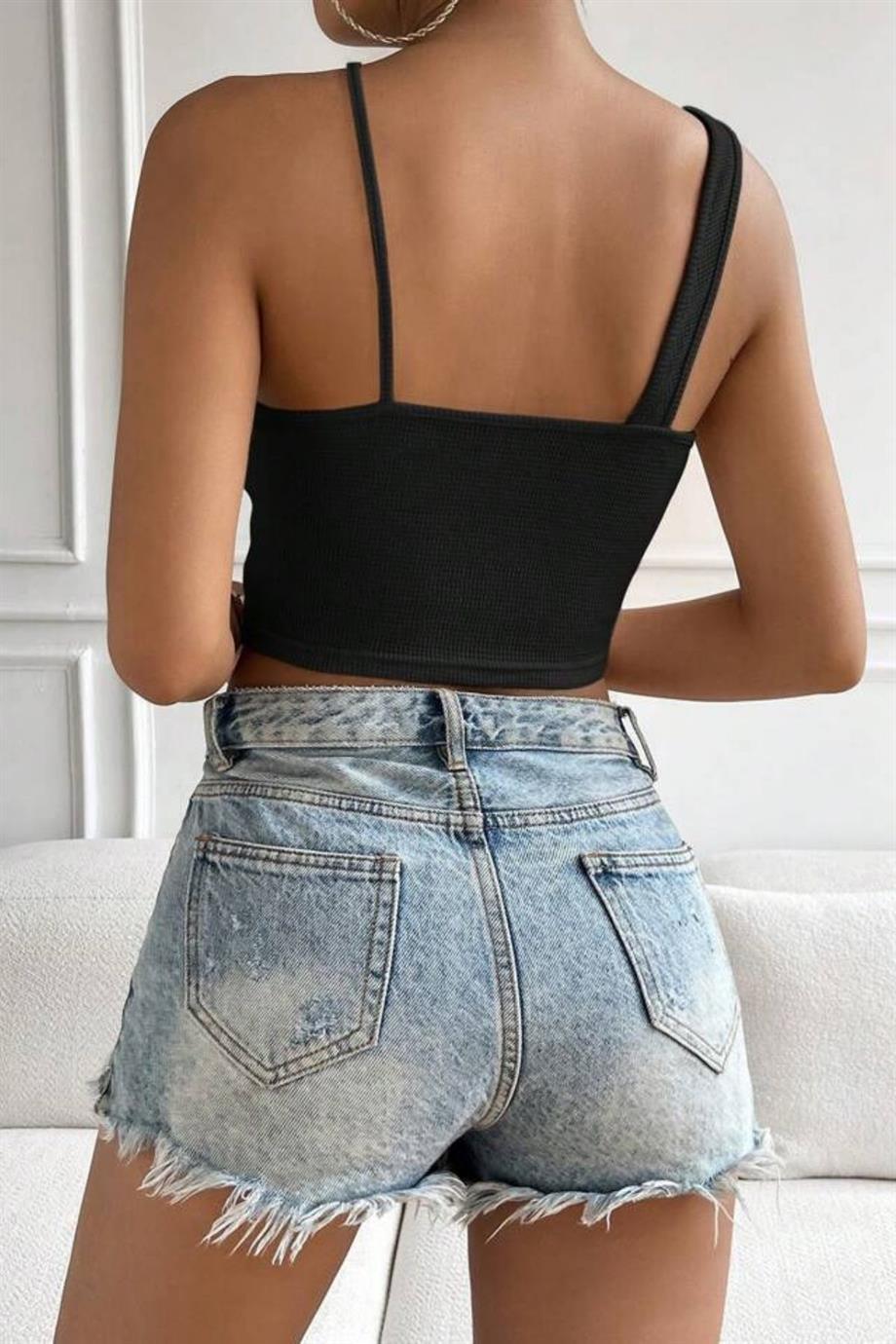 Siyah Boyundan Çapraz Askılı Crop BN6570S