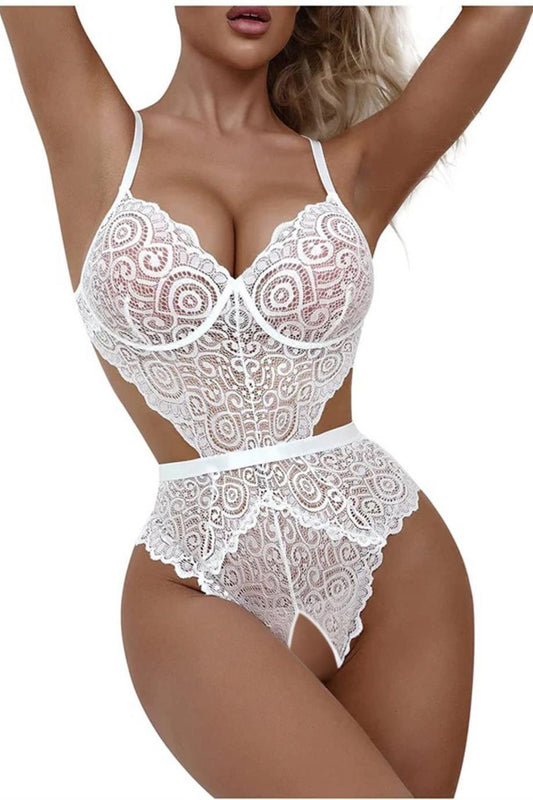 Beyaz Dantelli Özel Bölgesi Açık Babydoll Gecelik 15052