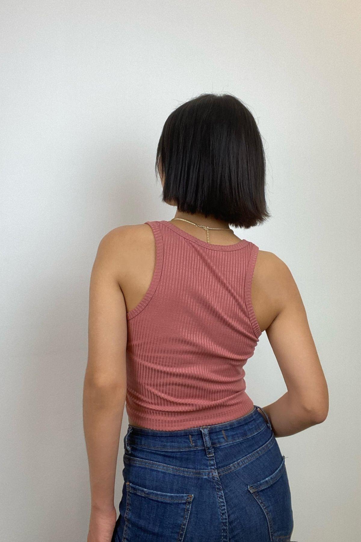 Gül Kurusu Dekolte Detaylı Crop BN6585GK