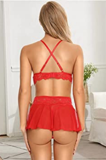 Özel Bölgesi Açık Kırmızı Etekli Bralet Sütyen Takım 16016