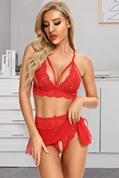 Özel Bölgesi Açık Kırmızı Etekli Bralet Sütyen Takım 16016