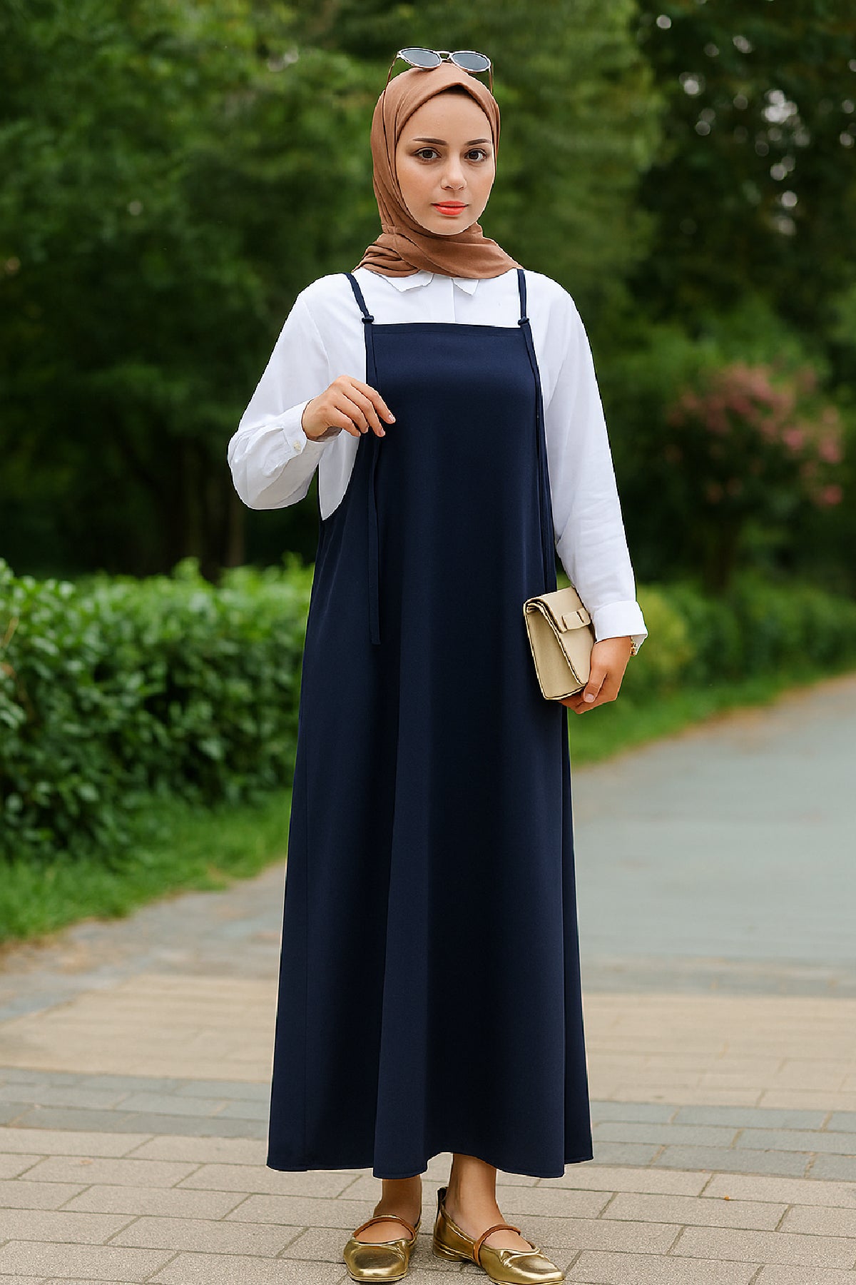 Kadın Kahverengi Basic Ayarlanabilir Askılı Jile Elbise