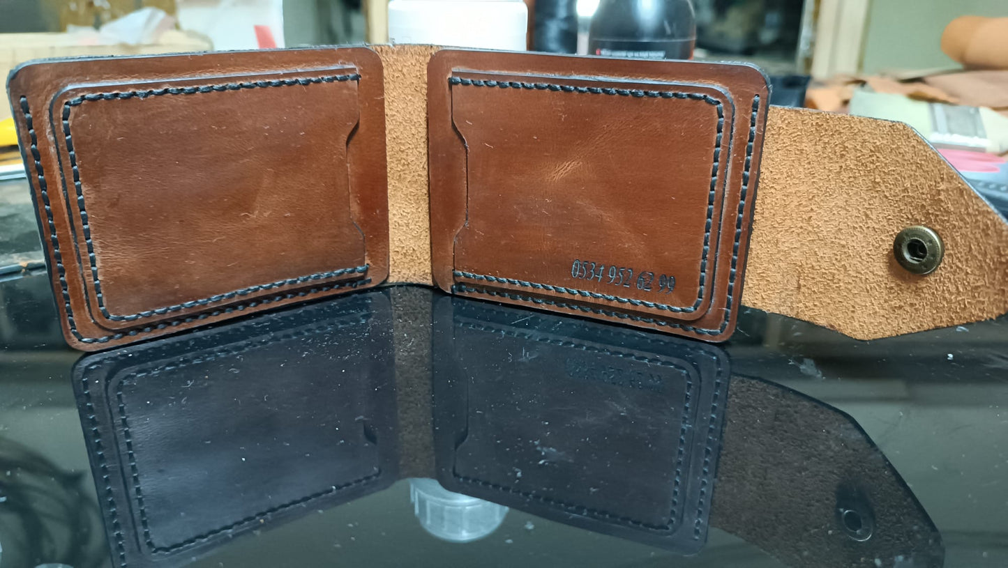 Crazy Horse Doğal Dana Derisi El Yapımı Kartlık & Cüzdan  Lazer Baskı İsimli Premium Seri