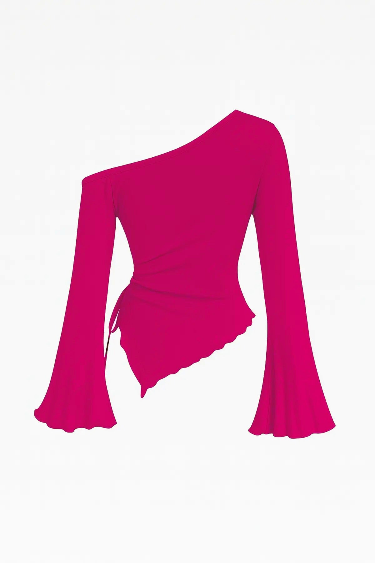 Kadın Siyah Uzun İspanyol Kollu Asimetirik Yaka Yandan Bağlamalı Drapeli Bluz