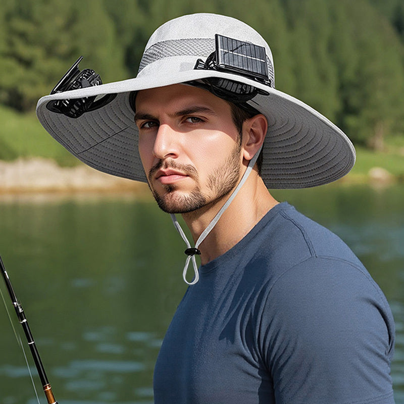 Uzun Ömürlü Lityum Pil ile Güneş Enerjili Fan Şapkası, Fanlı Erkek Açık Hava Balıkçı Şapkası, Güneş Korumalı Balıkçı Şapkası