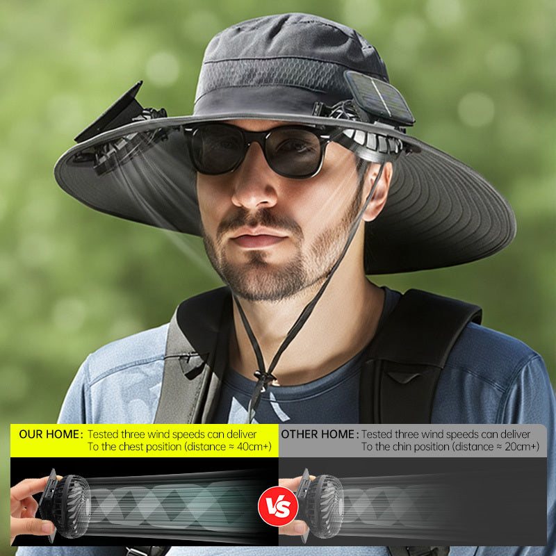 Uzun Ömürlü Lityum Pil ile Güneş Enerjili Fan Şapkası, Fanlı Erkek Açık Hava Balıkçı Şapkası, Güneş Korumalı Balıkçı Şapkası