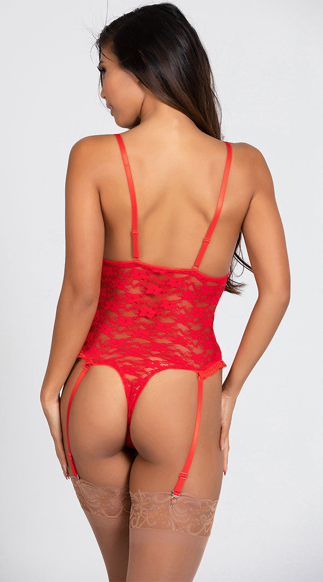 Kadın Kırmızı Özel Bölgeleri Ağ Kısmı Açık Dantelli Jartiyer