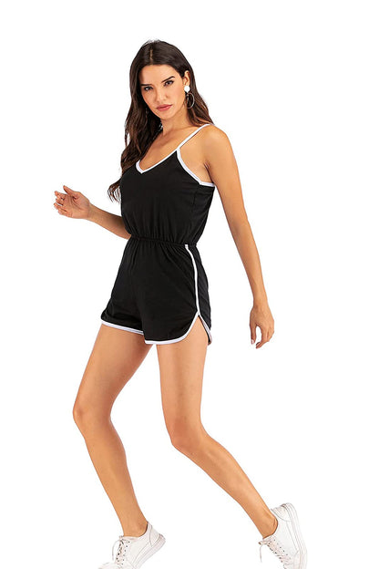 Kadın Siyah Beyaz Askılı Şık Tulum Gecelik