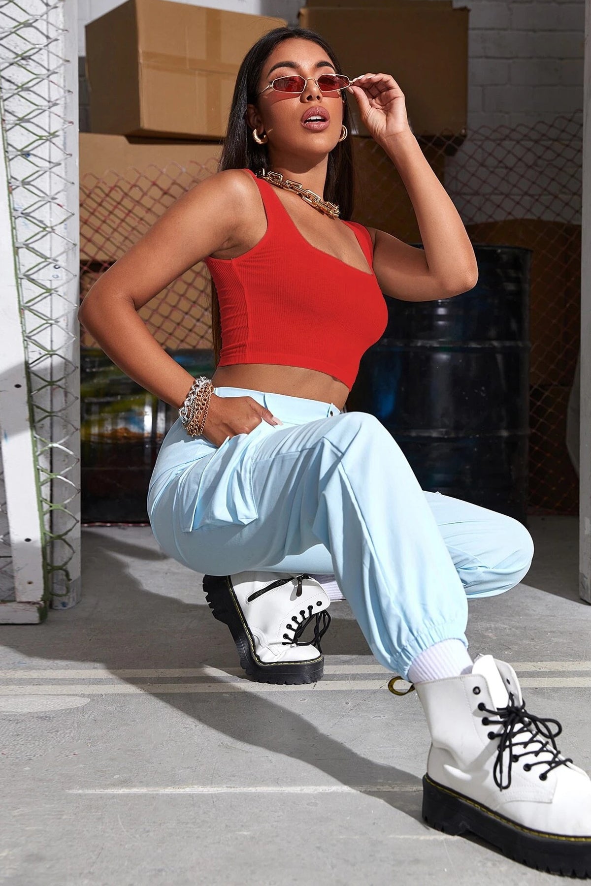 Kadın Kırmızı Kalın Askılı Crop Top Büstiyer