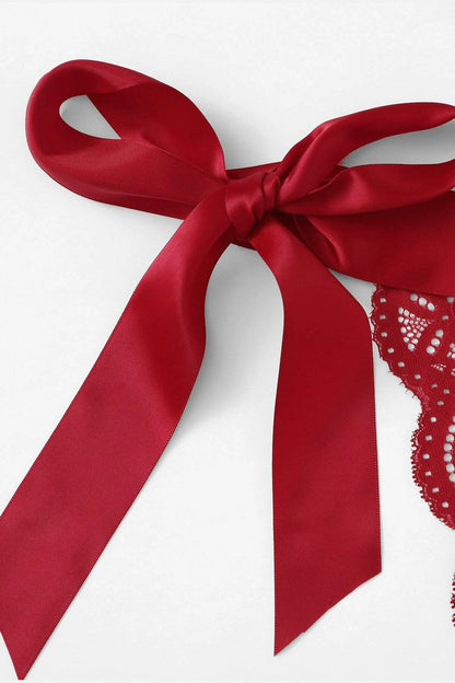 Kadın Bordo Kurdelalı Ve Dantelli Sütyen Külot Takımı