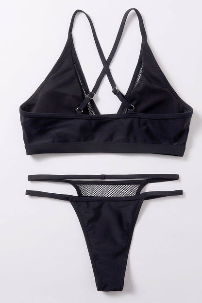 Kadın Siyah File Detaylı Özel Bikini Takımı