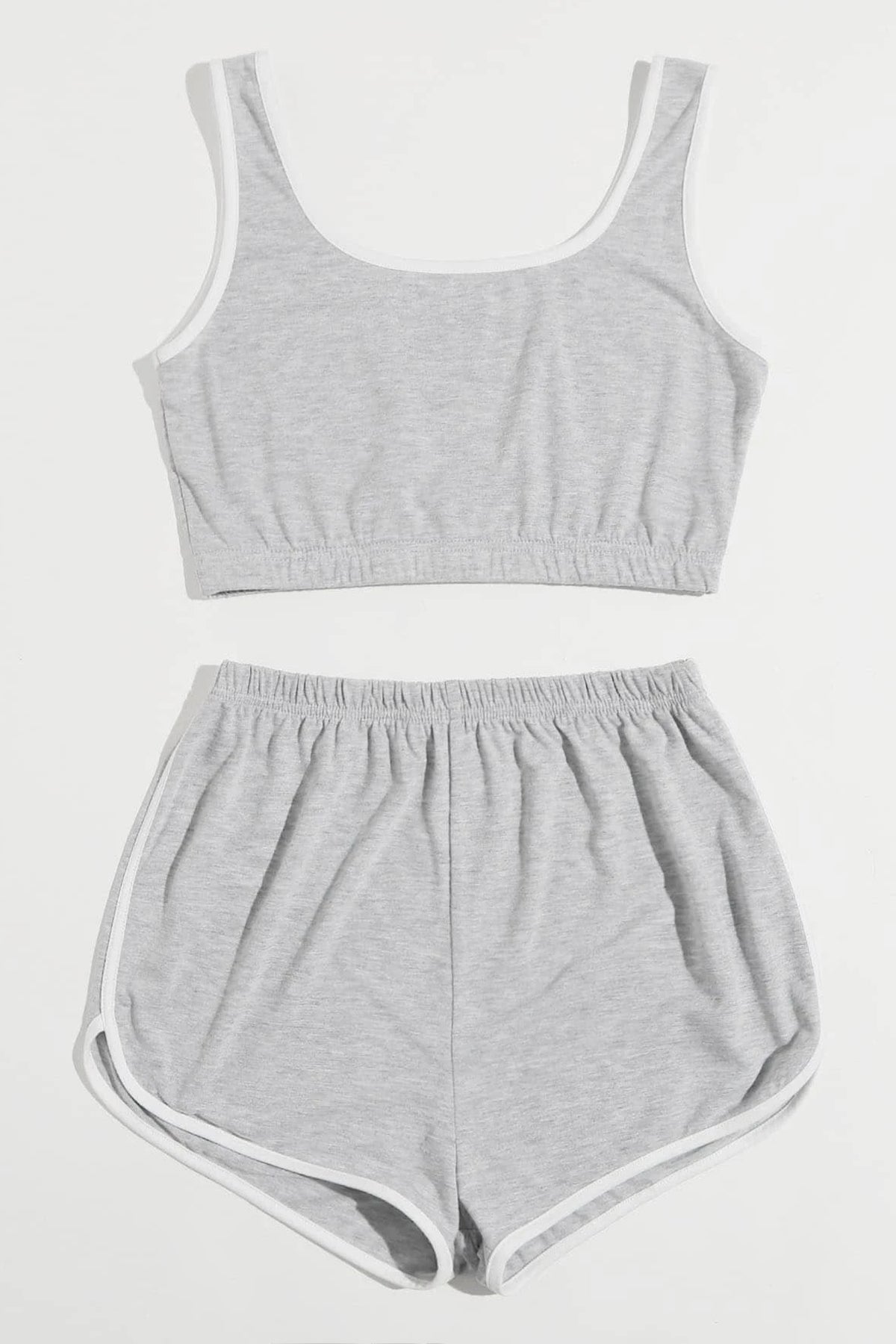 Kadın Gri Askılı Crop Top ve Şortlu Gecelik Takım