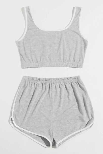 Kadın Gri Askılı Crop Top ve Şortlu Gecelik Takım