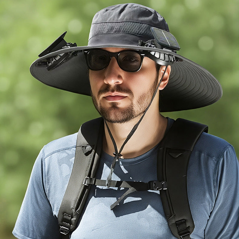 Uzun Ömürlü Lityum Pil ile Güneş Enerjili Fan Şapkası, Fanlı Erkek Açık Hava Balıkçı Şapkası, Güneş Korumalı Balıkçı Şapkası