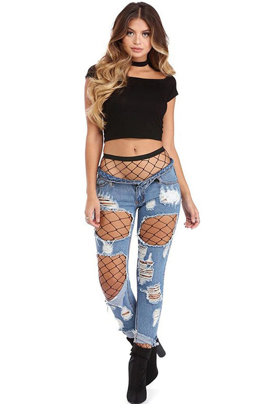 Kadın Siyah Geniş File Desenli Külotlu Çorap