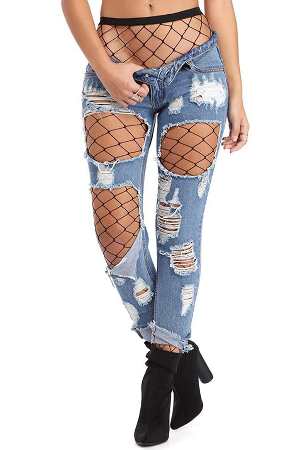 Kadın Siyah Geniş File Desenli Külotlu Çorap