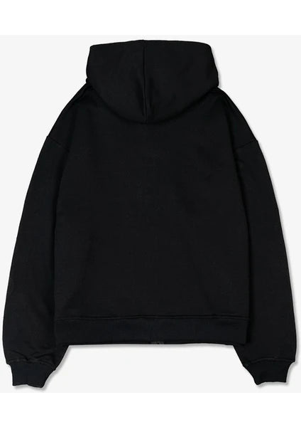 Unisex Fermuarlı Kapşonlu Içi Polarlı Sweatshirt Siyah Cepli Model(FANTAZİ GECELİK HEDİYE)
