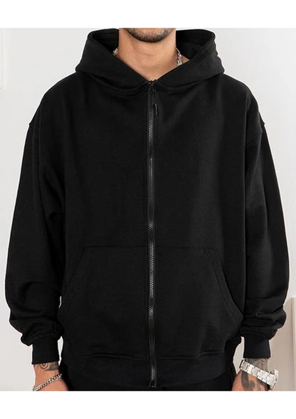 Unisex Fermuarlı Kapşonlu Içi Polarlı Sweatshirt Siyah Cepli Model(FANTAZİ GECELİK HEDİYE)