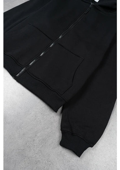 Unisex Fermuarlı Kapşonlu Içi Polarlı Sweatshirt Siyah Cepli Model(FANTAZİ GECELİK HEDİYE)