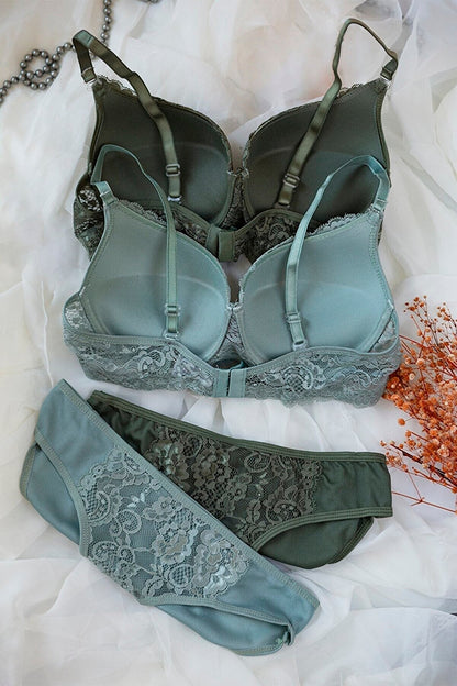 Kadın Haki Ve Su Yeşili Dolgulu Balenli Sütyen Külot 2'li Paket