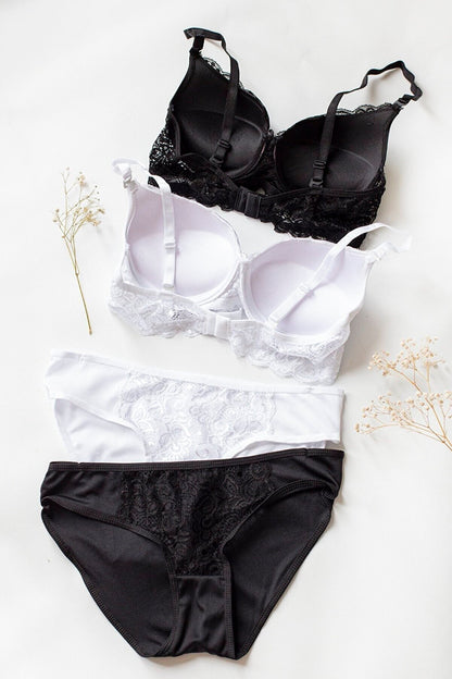 Kadın Siyah Ve Beyaz Dolgulu Balenli Sütyen Külot 2'li Paket